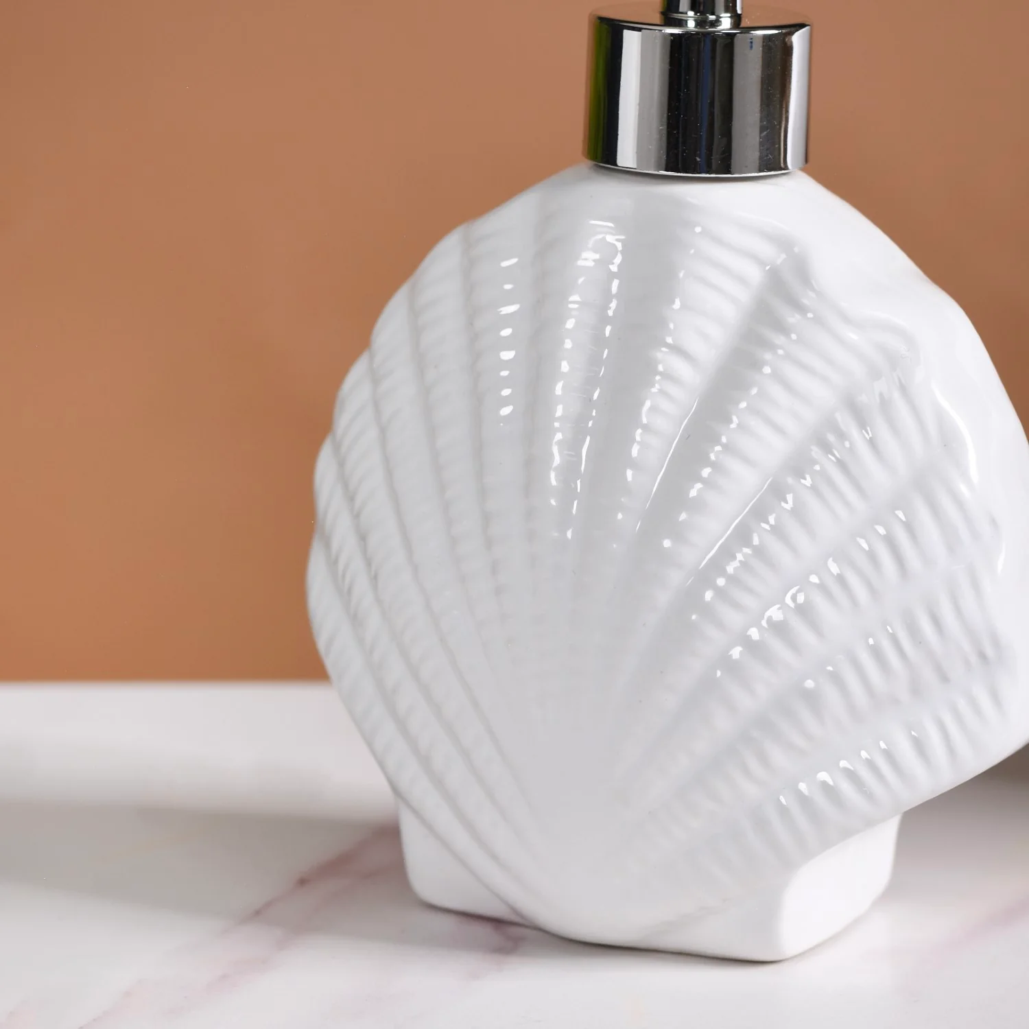 White Ceramic Seashell Soap Dispenser - Image 8