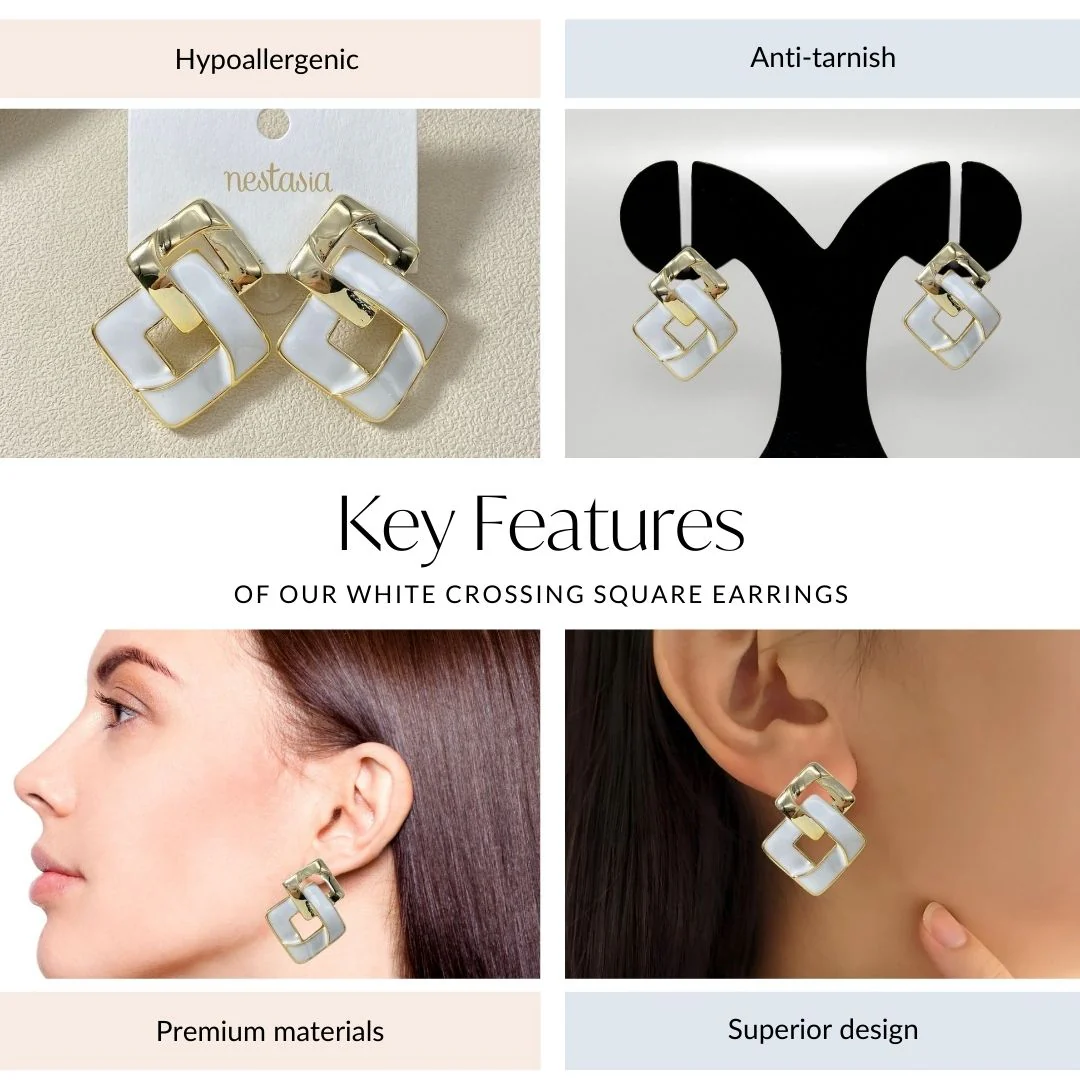 White Crossing Square Earrings - Image 4