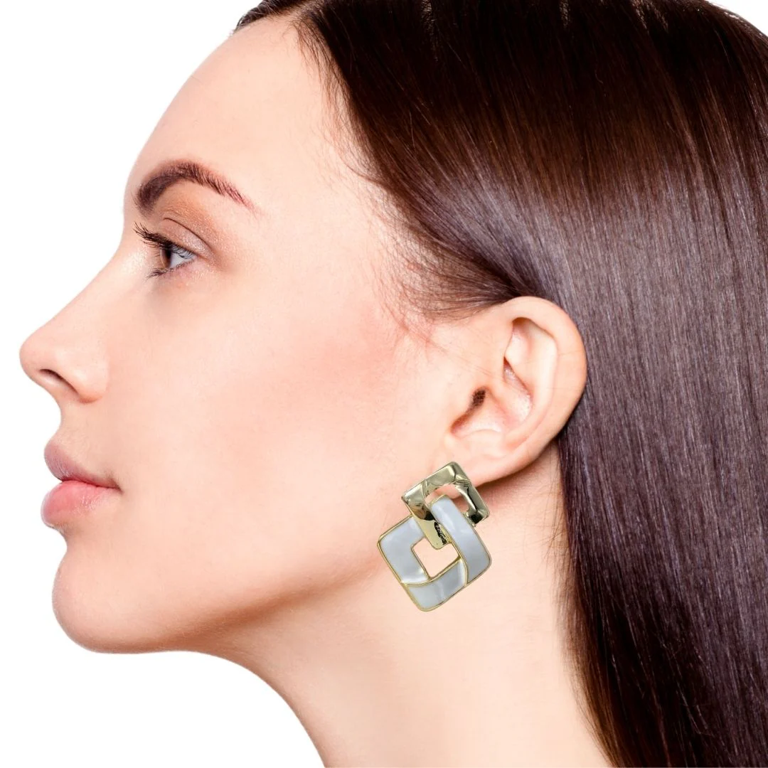White Crossing Square Earrings - Image 5