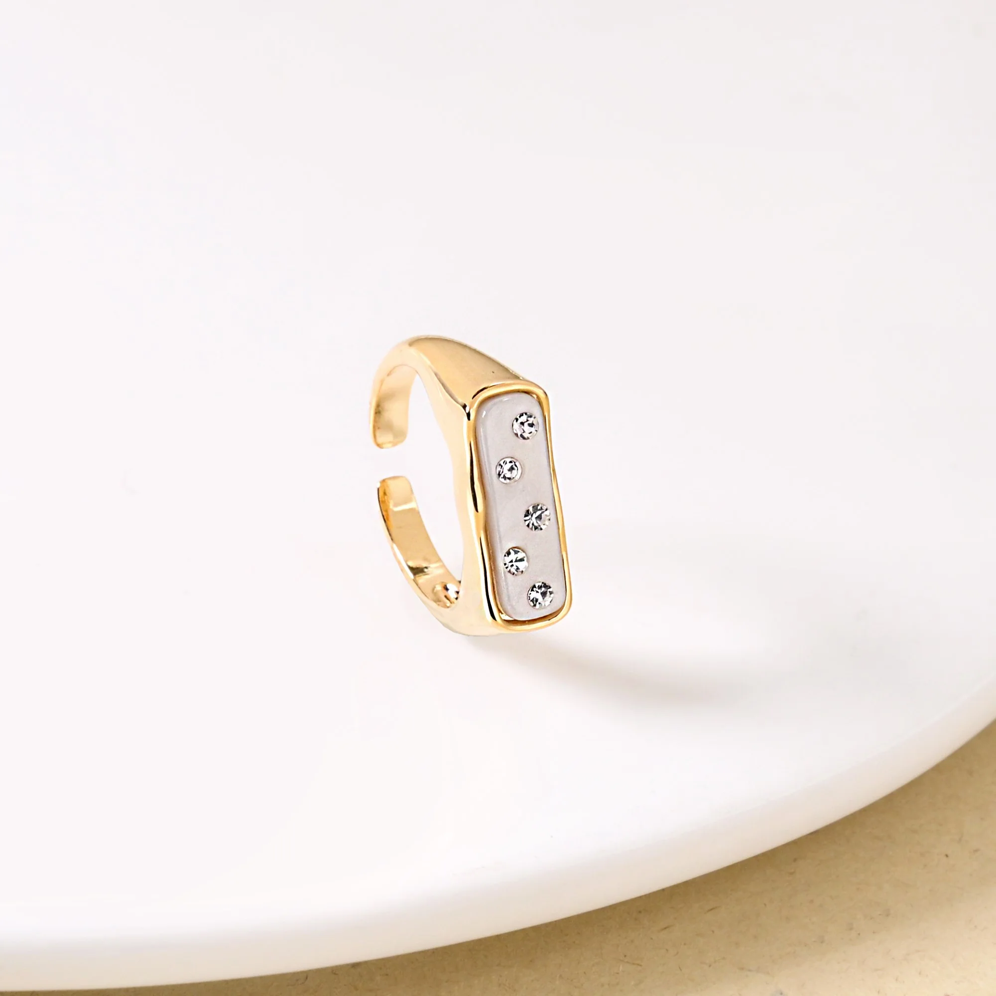 White Domino Stone Studded Gold Ring