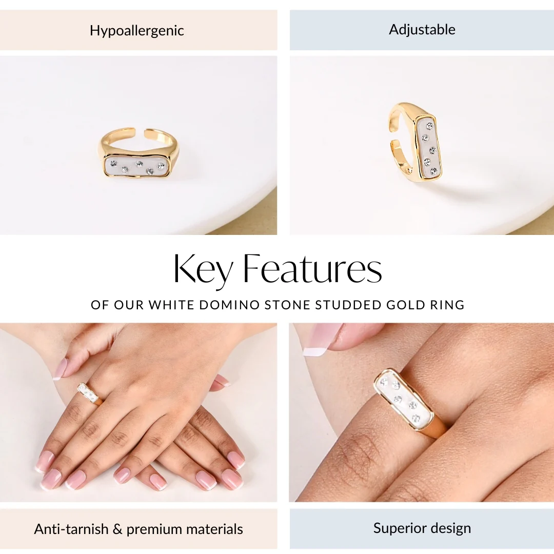White Domino Stone Studded Gold Ring - Image 4