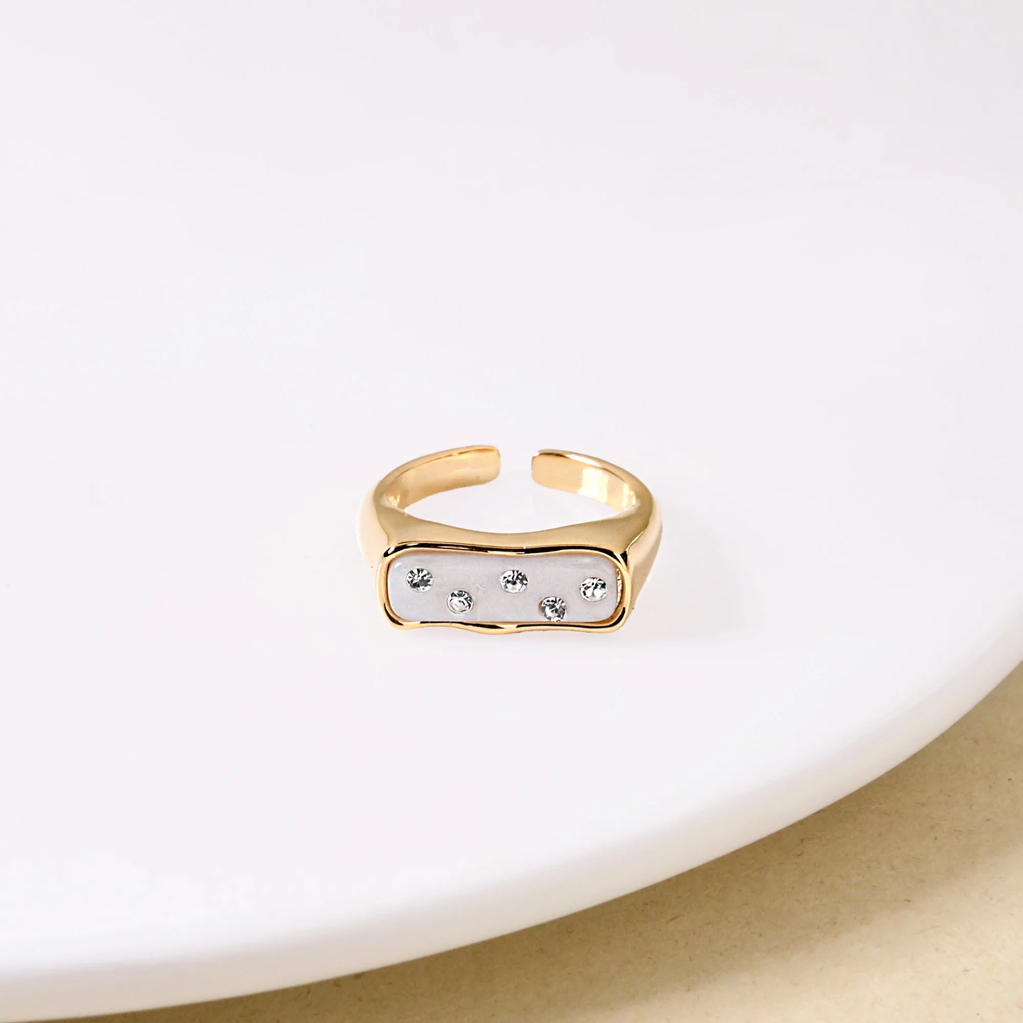 White Domino Stone Studded Gold Ring - Image 5