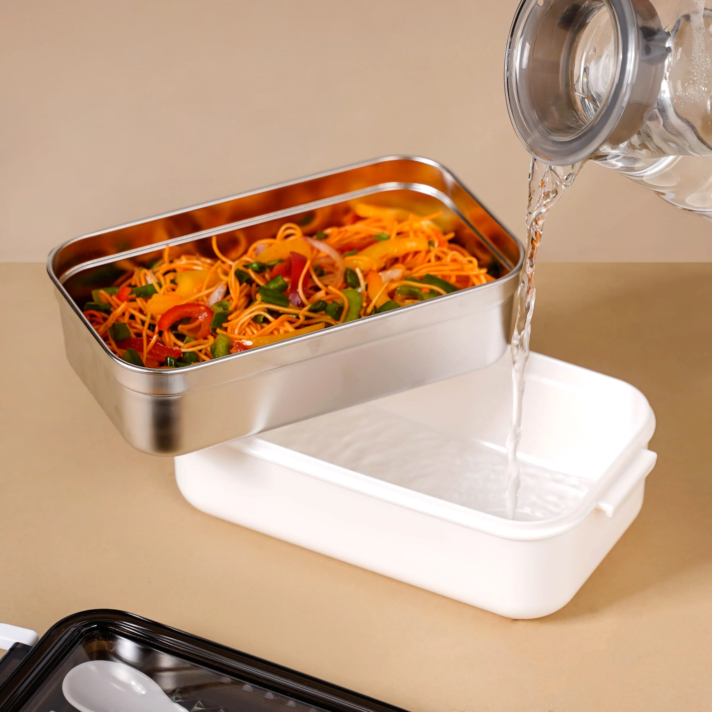 White Double Decker Bento Tiffin Box 1050ml - Image 14