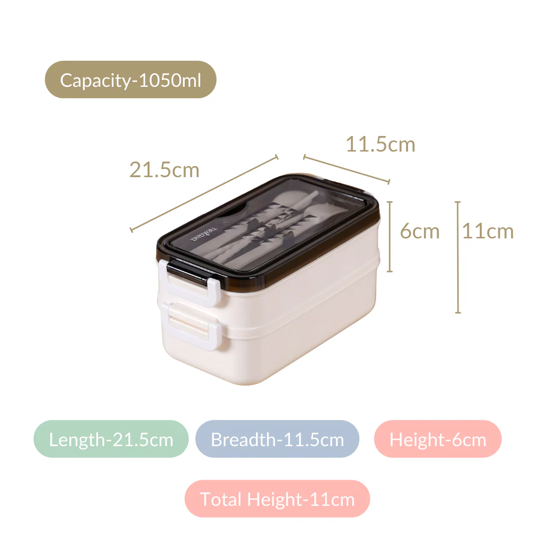 White Double Decker Bento Tiffin Box 1050ml - Image 4