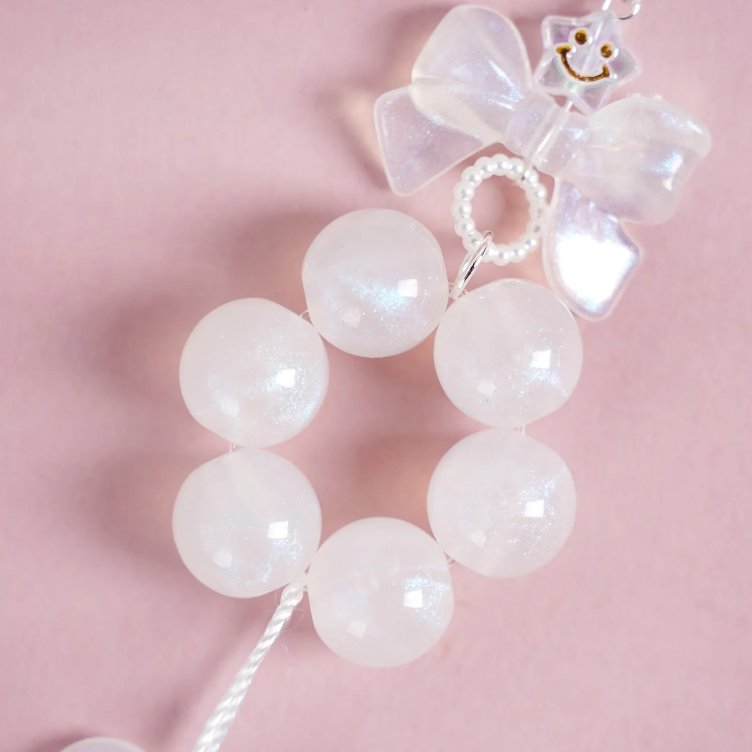 White Lustre Hoop Keyring With Tassel - Image 6