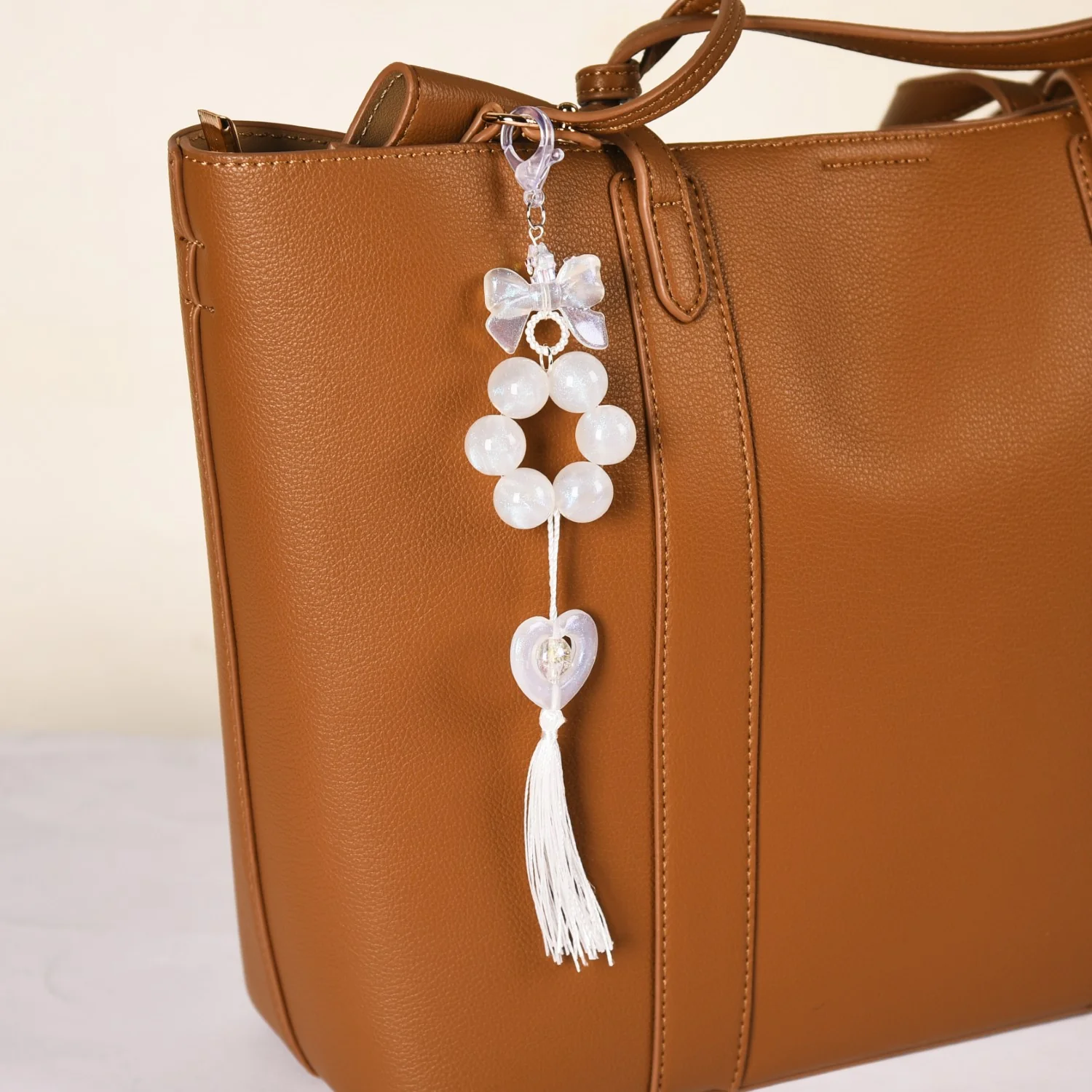 White Lustre Hoop Keyring With Tassel - Image 7