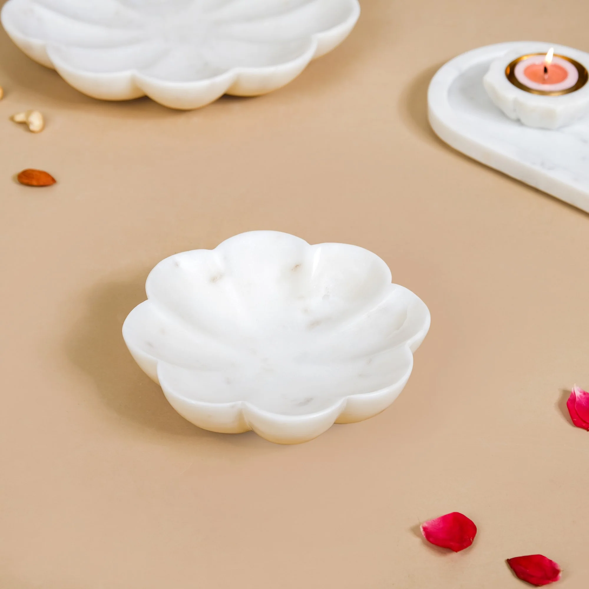 White Marble Stone Flower Platter Small 6 Inch - Image 2