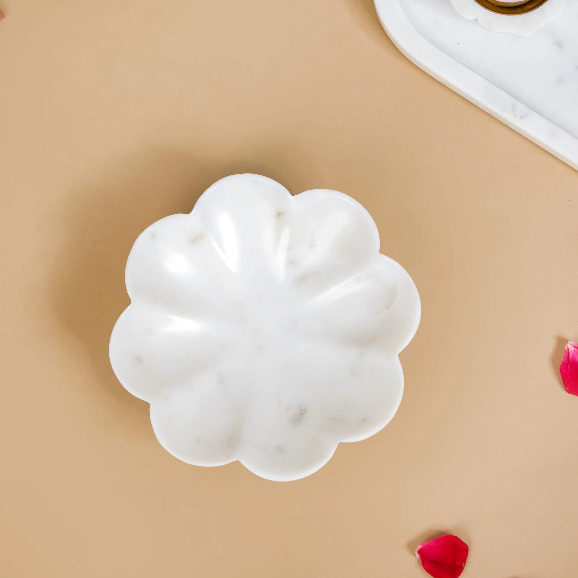 White Marble Stone Flower Platter Small 6 Inch - Image 8
