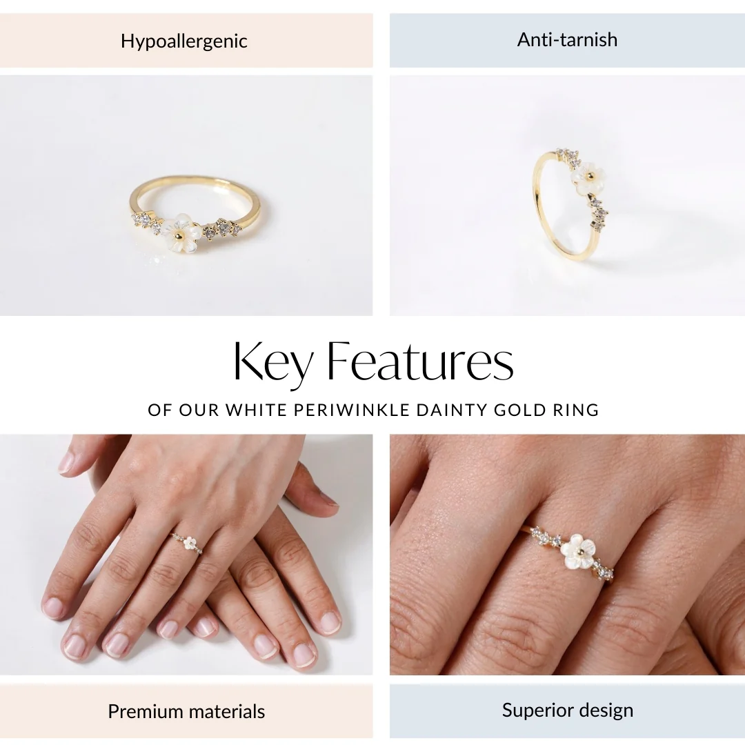 White Periwinkle Dainty Gold Ring - Image 4