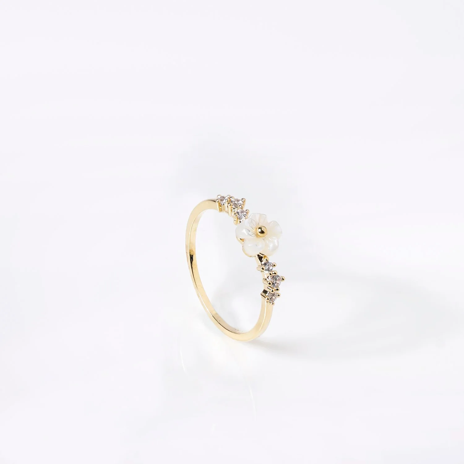 White Periwinkle Dainty Gold Ring - Image 5