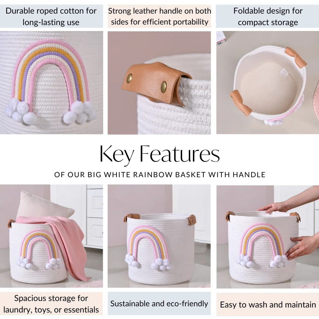 White Rainbow Basket With Handles 30cm - Image 5