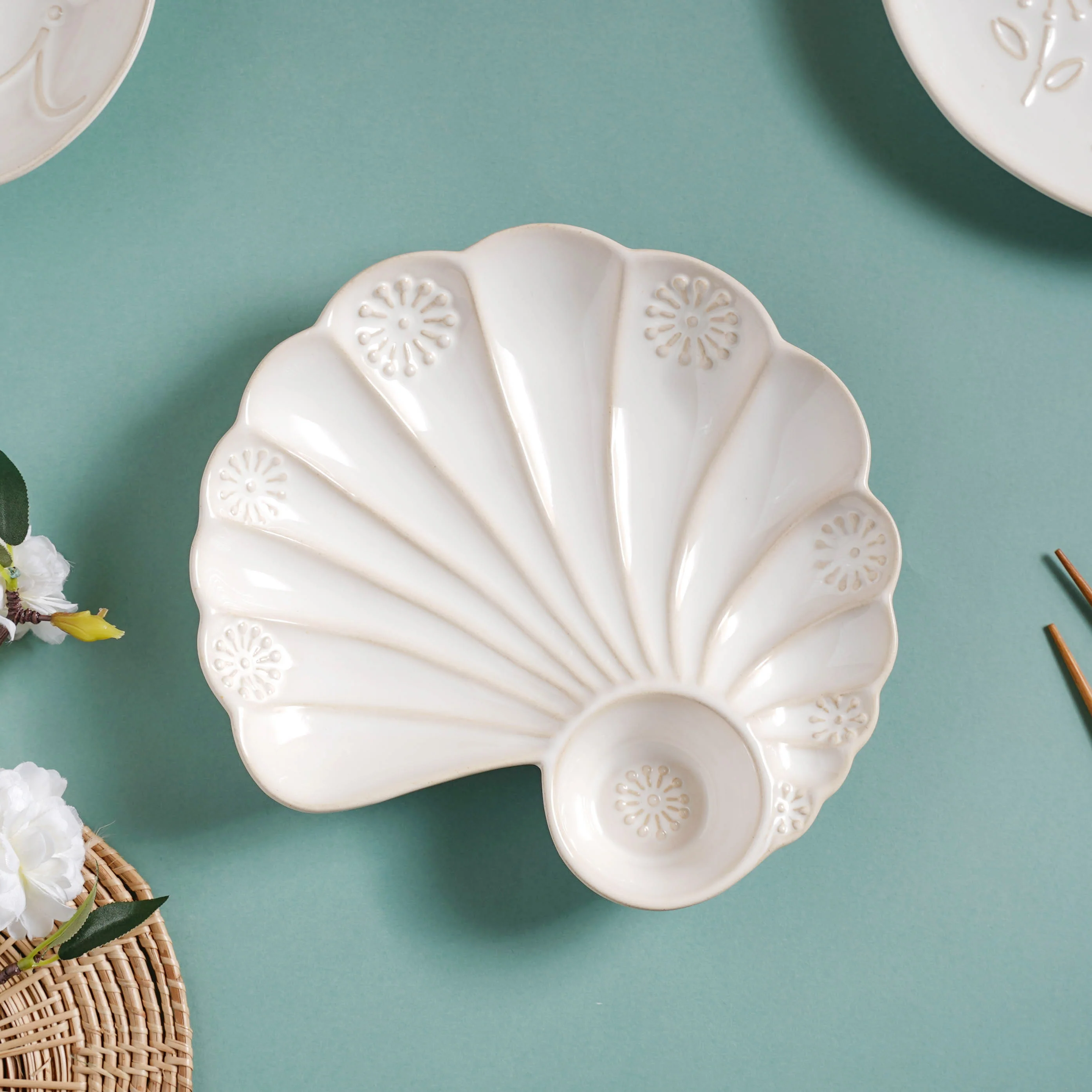 White Shell Ceramic Snack Plate 8 Inch - Image 5