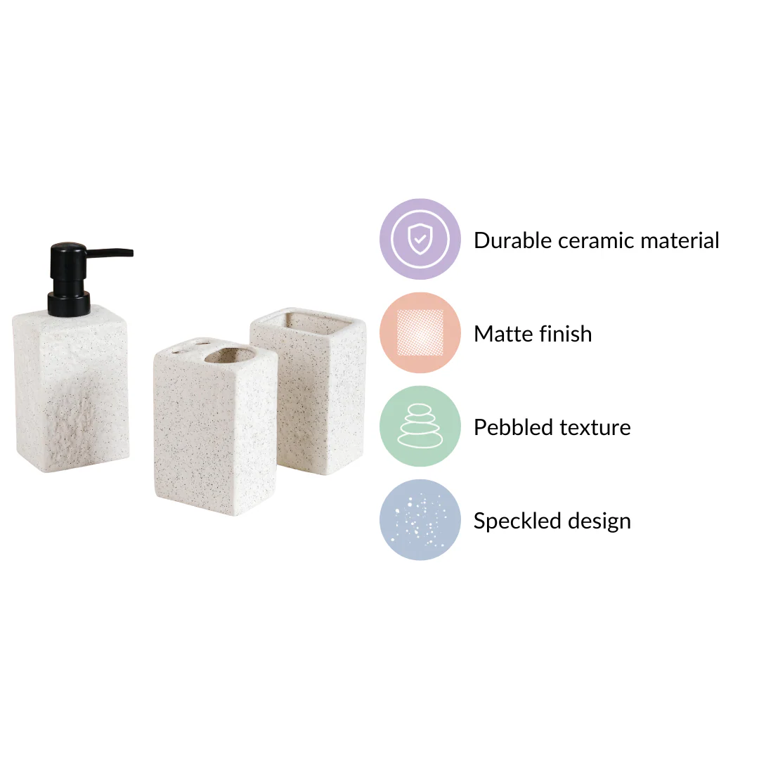 White Stone Bathroom Accessories Set Of 3 - Image 5
