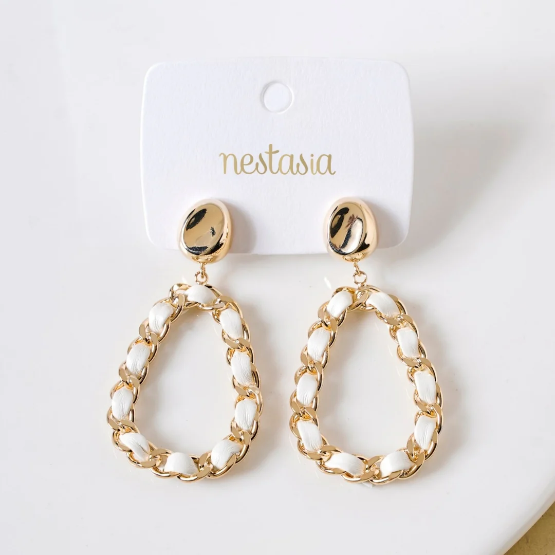 White Threaded Gold Danglers