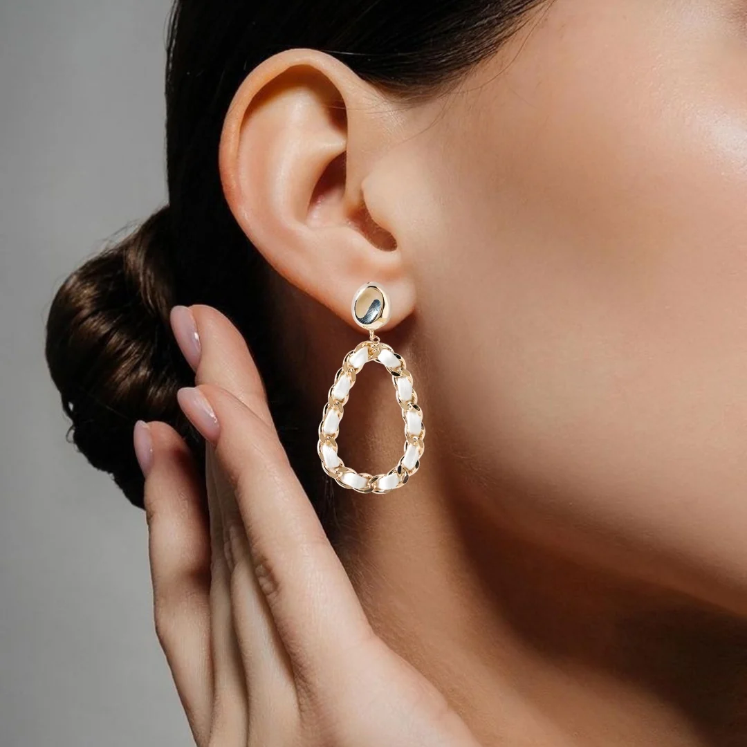 White Threaded Gold Danglers - Image 2