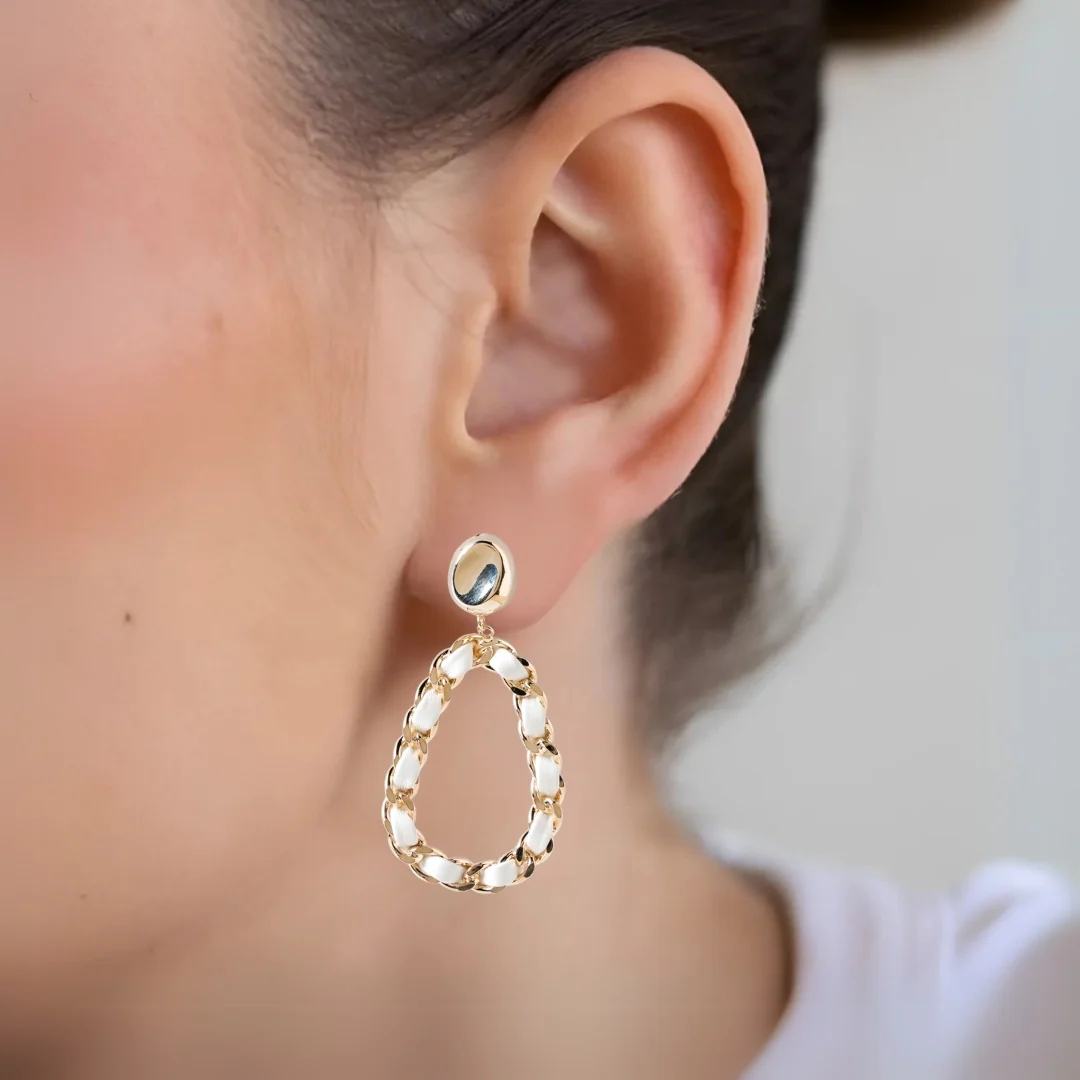 White Threaded Gold Danglers - Image 5