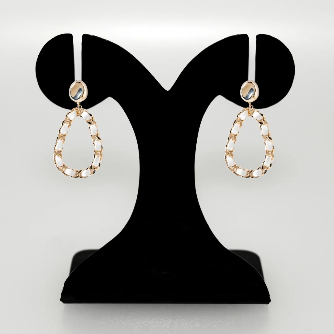 White Threaded Gold Danglers - Image 6