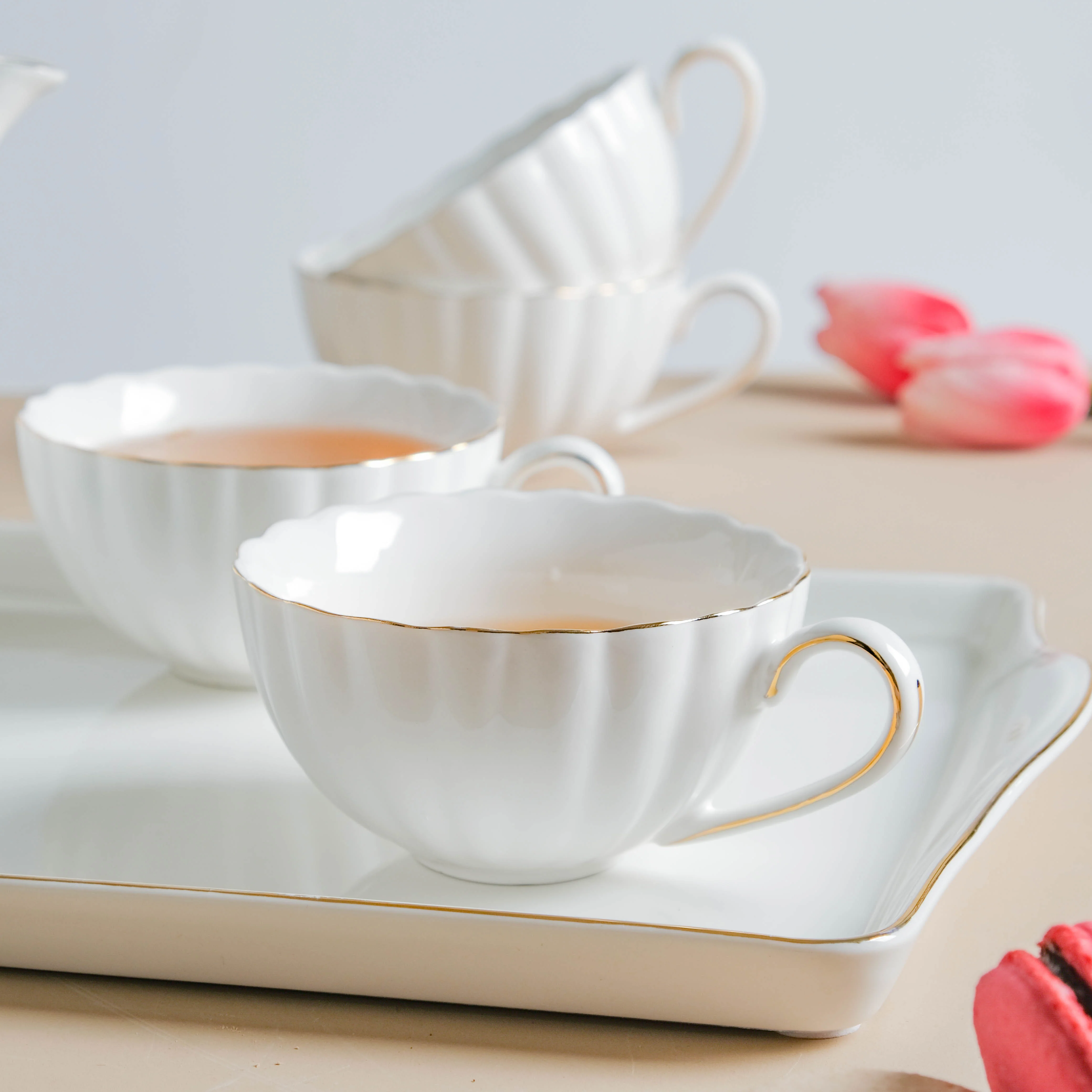 White Truffle Ribbed 1 Litre Teapot With Set Of 6 Cups 150 ml - Image 8