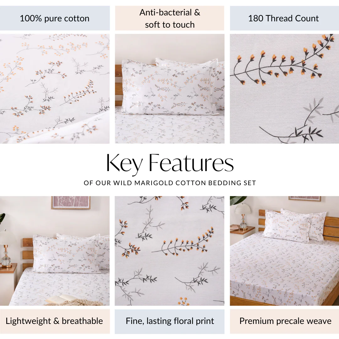 Wild Marigold 180 TC Pure Cotton Bedding Set Ultra Soft King Size 275x275 cm - Image 4