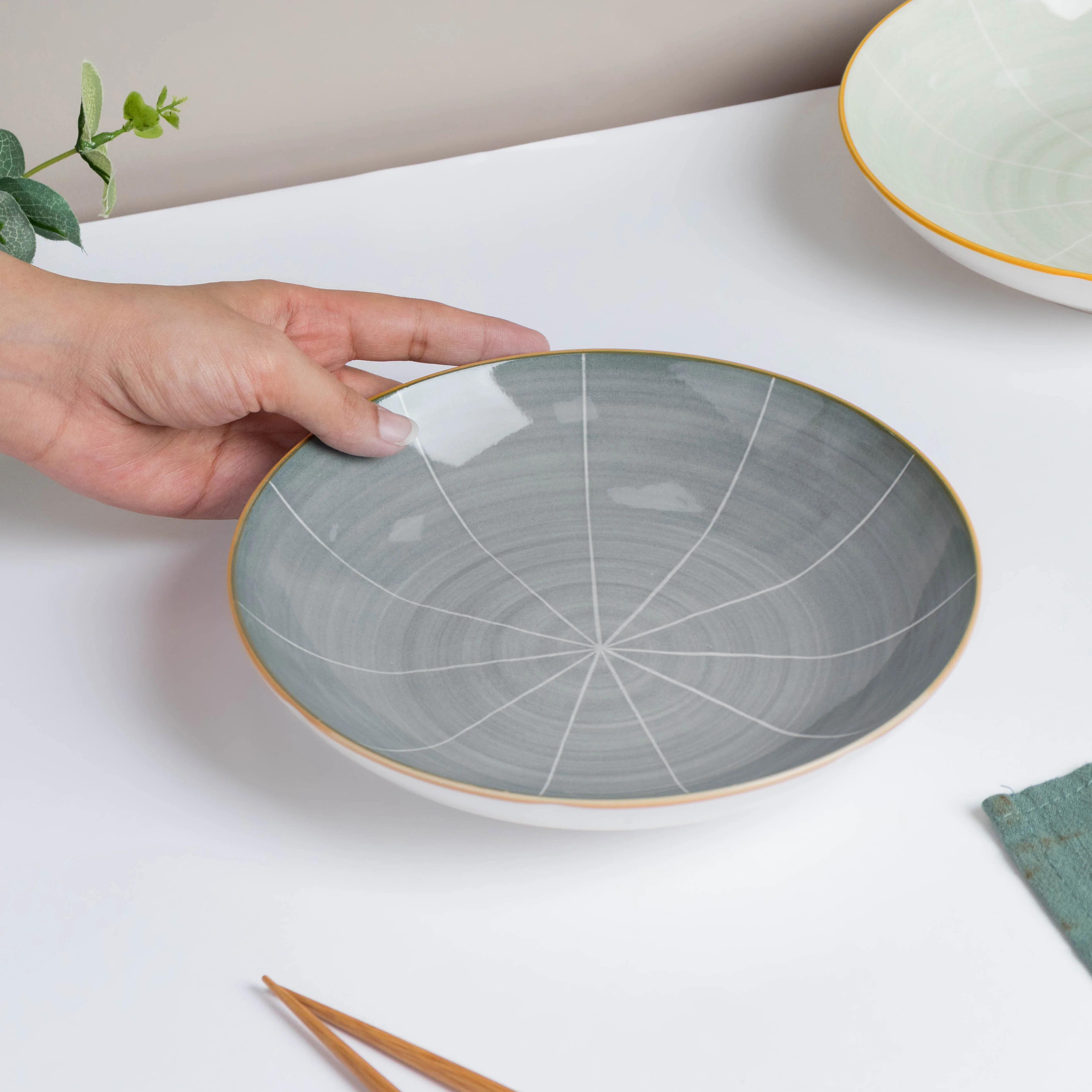 Willow Dark Grey Ceramic Pasta Plate 8 inch - Image 2