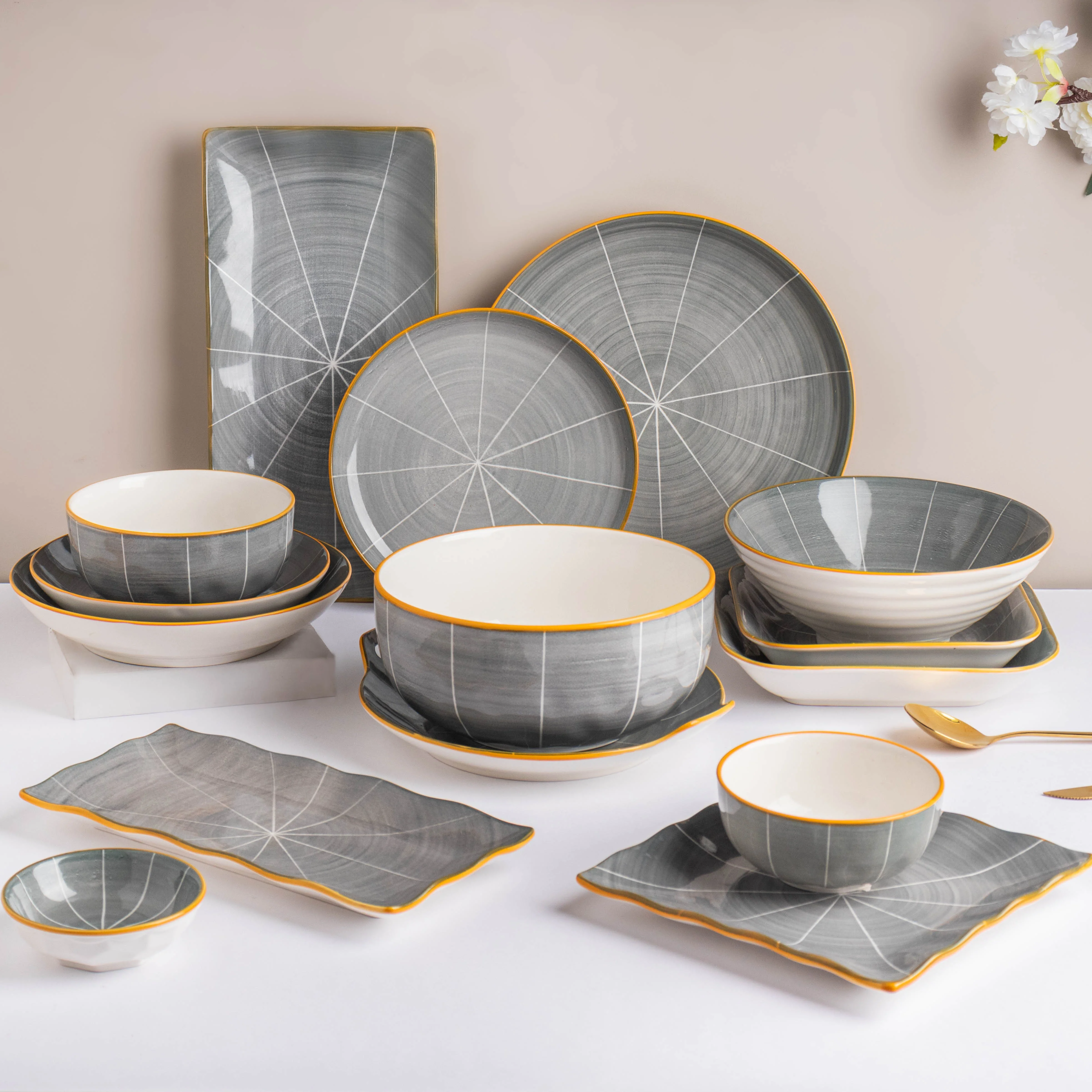 Willow Dark Grey Ceramic Serving Bowl 8 inch - Image 8