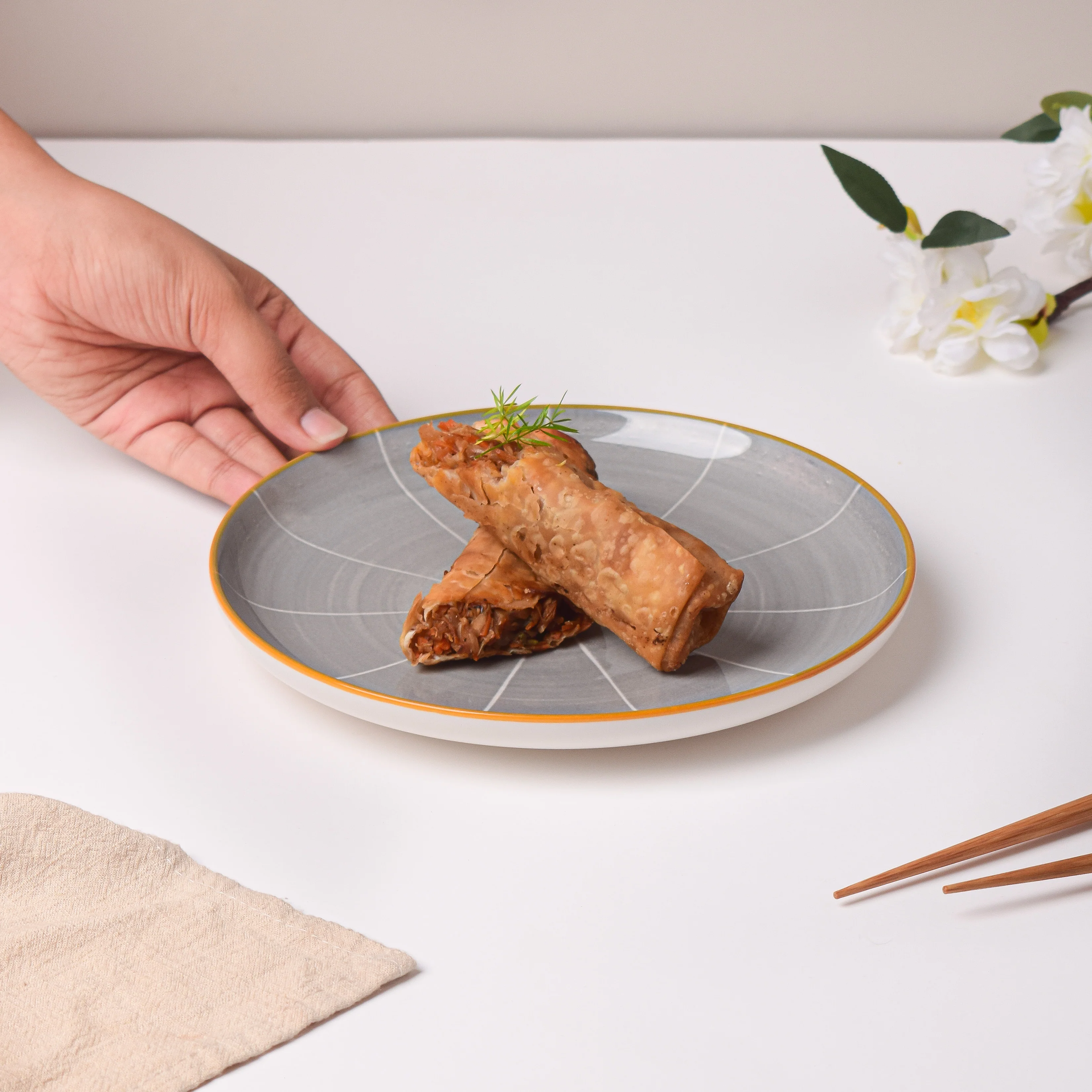 Willow Dark Grey Ceramic Snack Plate 8 inch