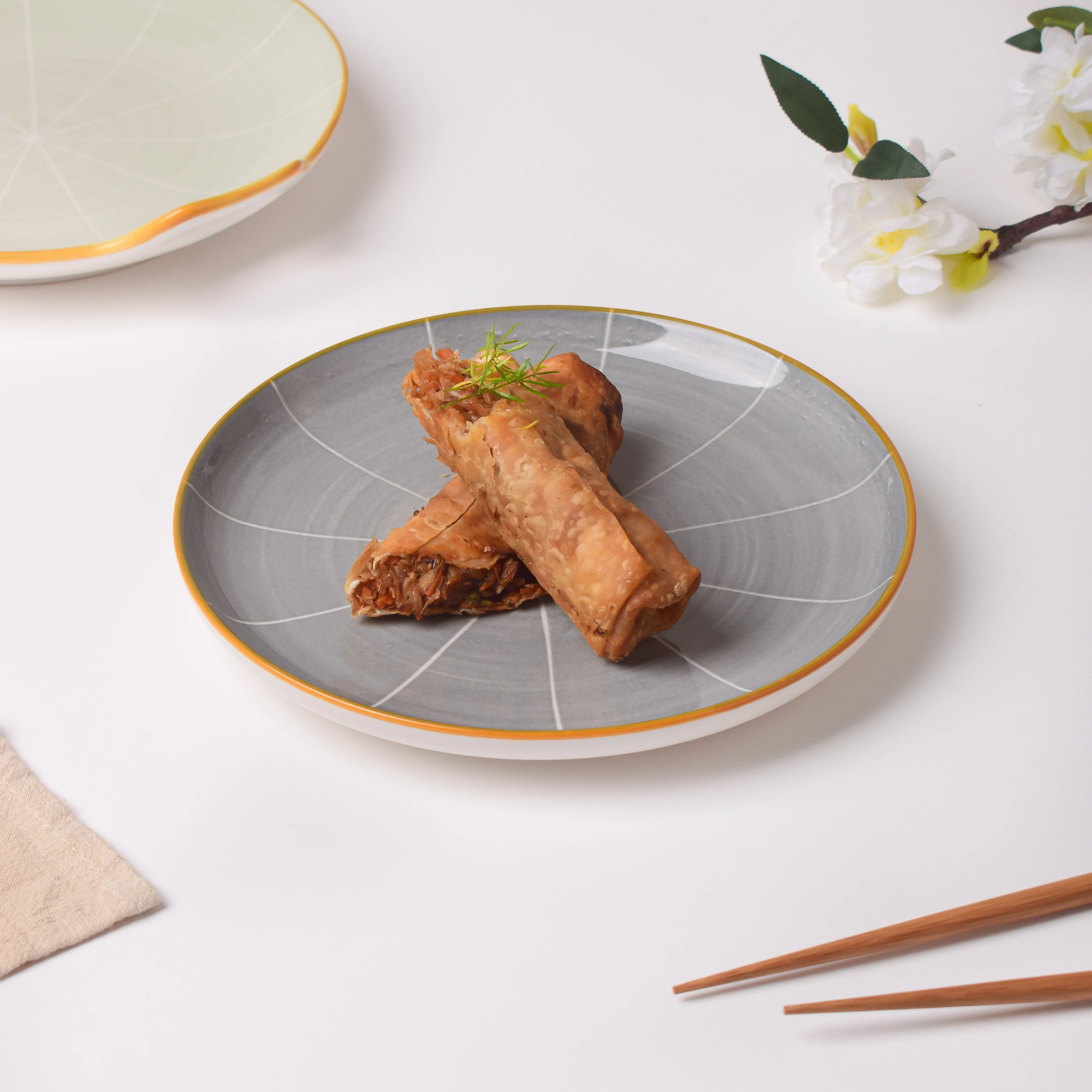 Willow Dark Grey Ceramic Snack Plate 8 inch - Image 2