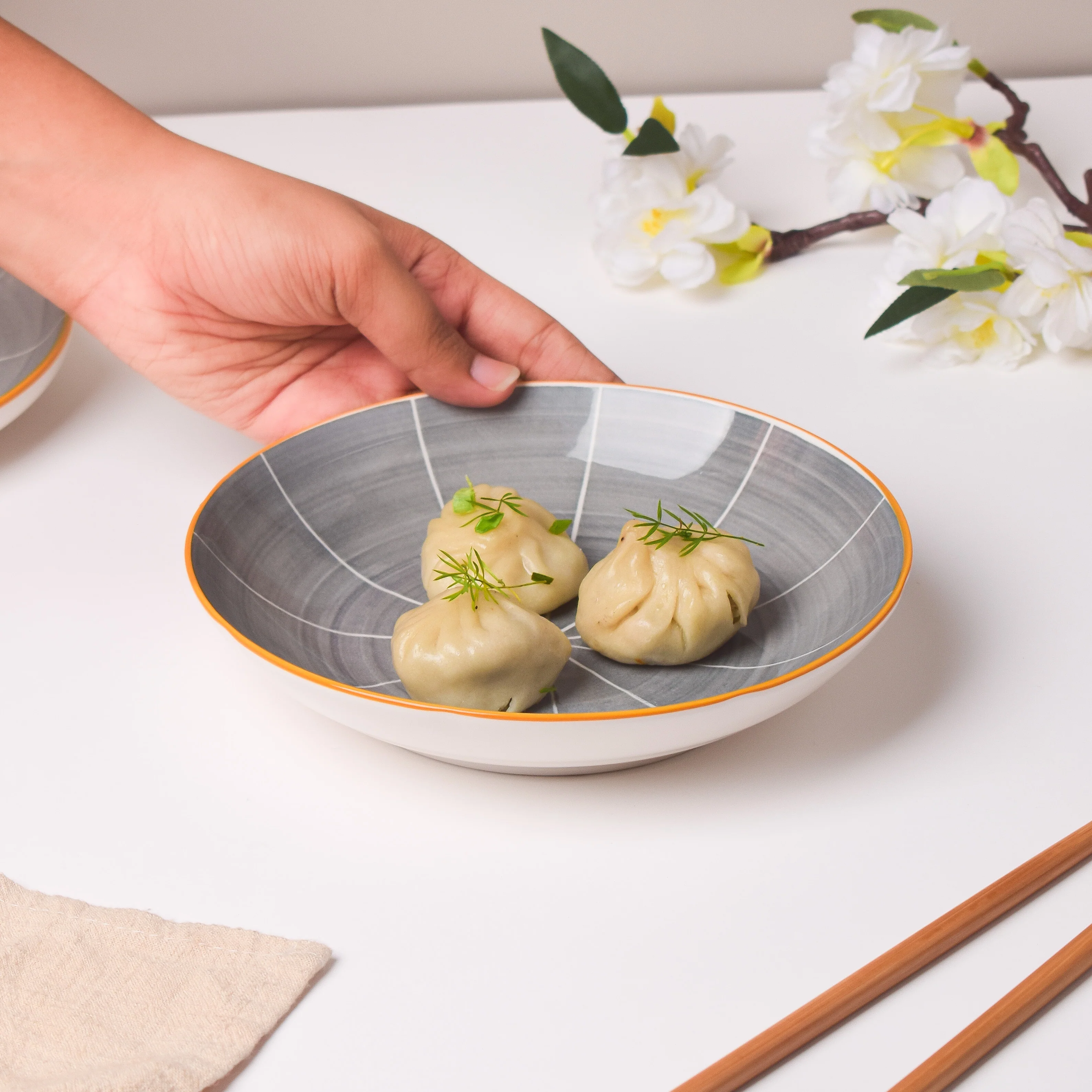 Willow Dark Grey Ceramic Pasta Plate - Image 2