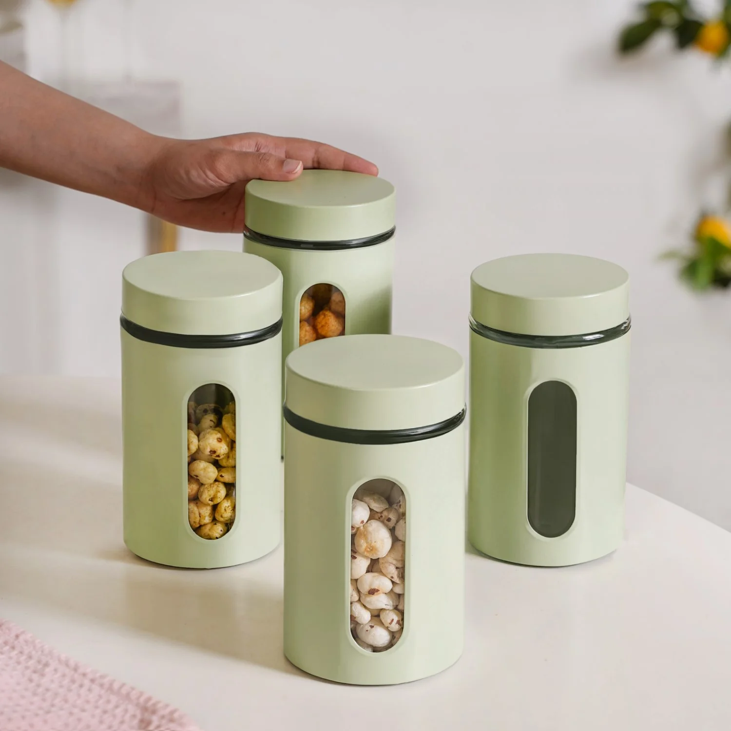 Winnie Green Glass Jar With Window Set Of 4 1000ml - Image 2