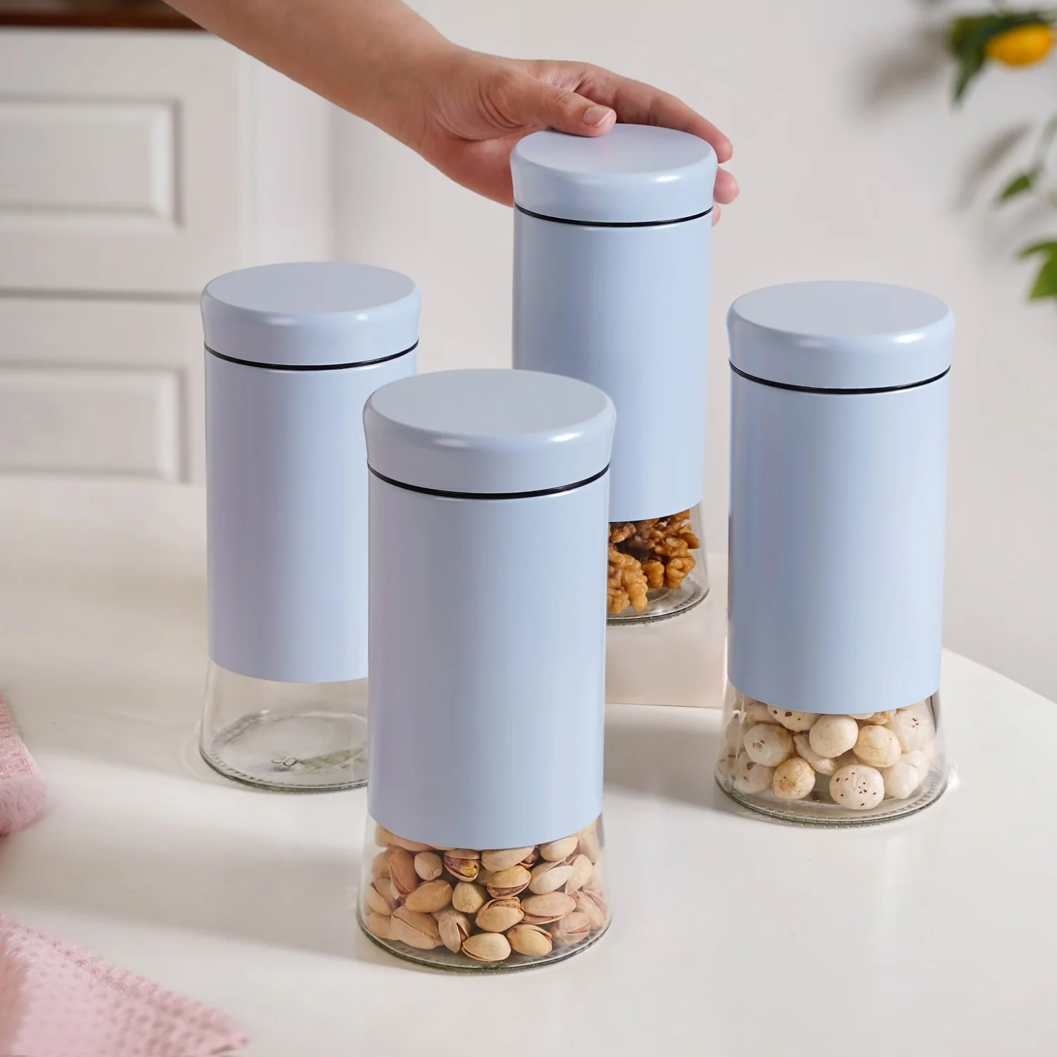 Winnie Metal Cover Glass Jars Blue Set Of 4 1000ml - Image 2