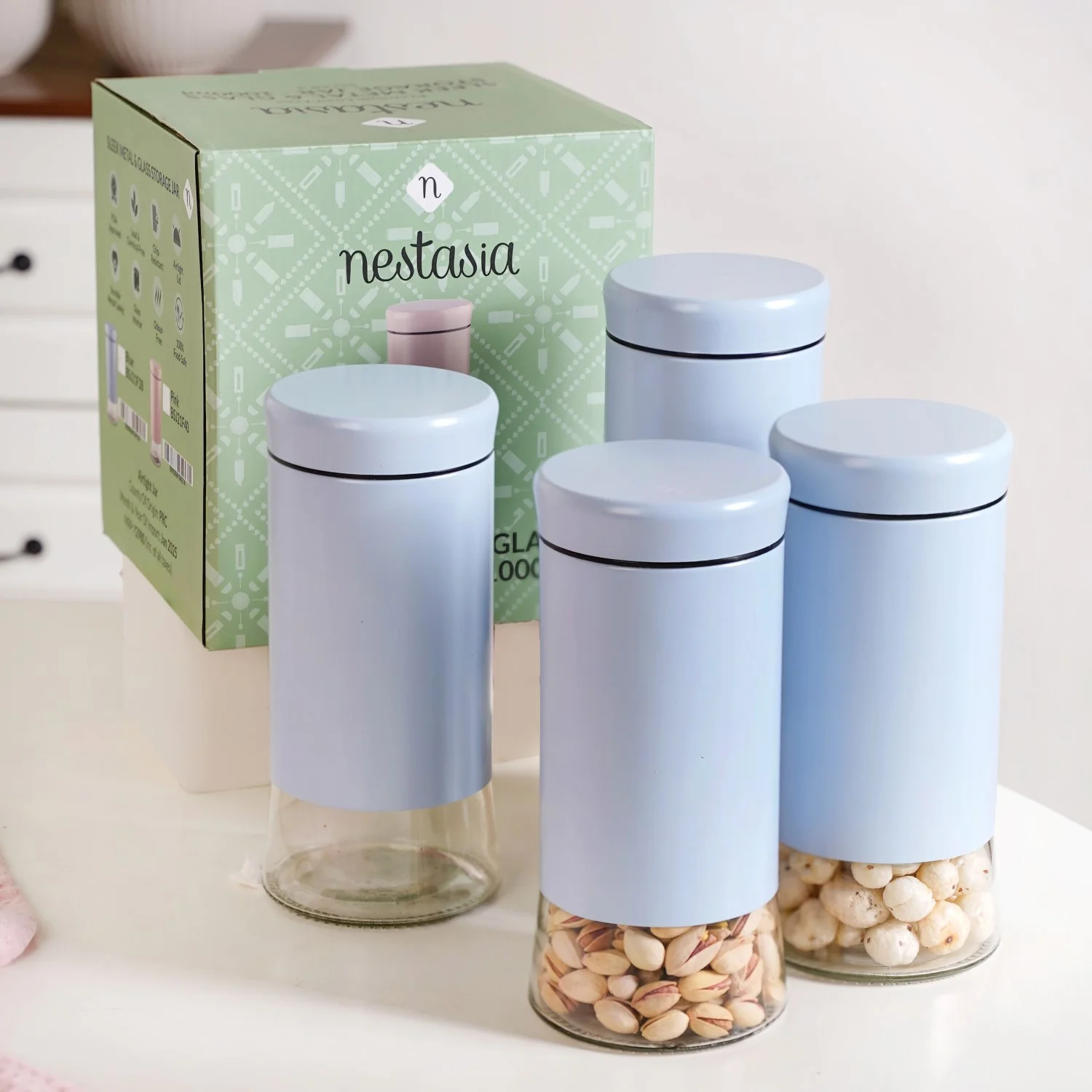 Winnie Metal Cover Glass Jars Blue Set Of 4 1000ml - Image 8