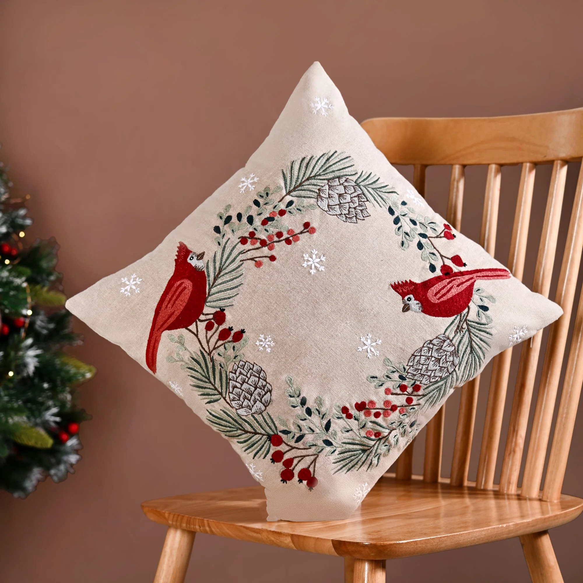 Winter Songbirds Decorative Cotton Cushion Cover 40x40cm - Image 2