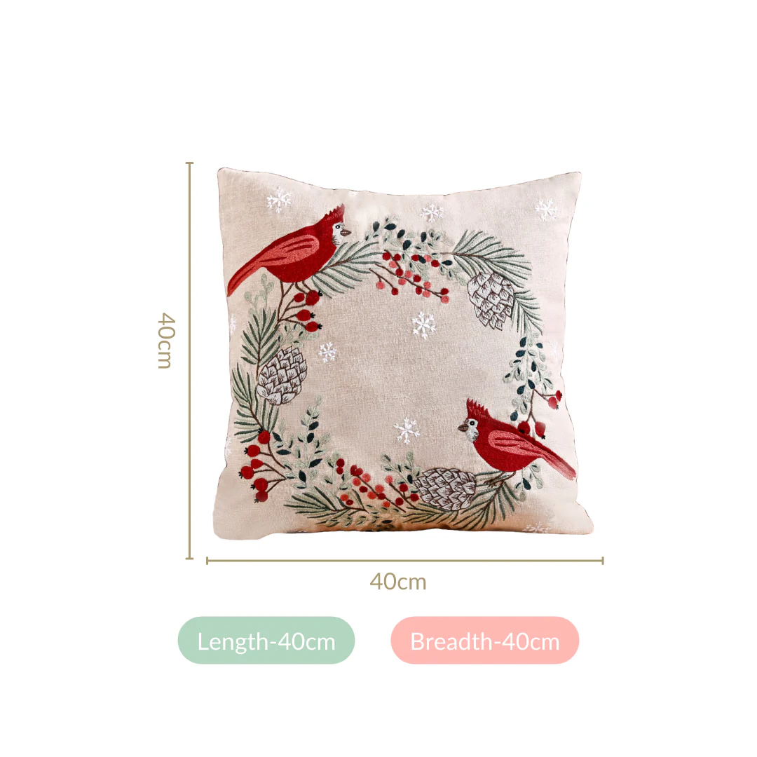 Winter Songbirds Decorative Cotton Cushion Cover 40x40cm - Image 4
