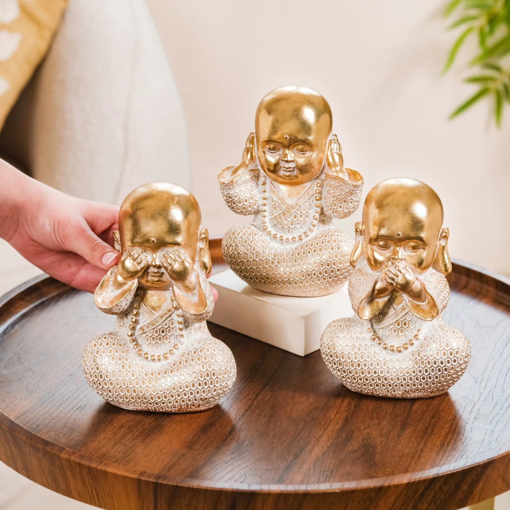 Wise Monk Trio Showpiece For Home Decor Gold - Image 2