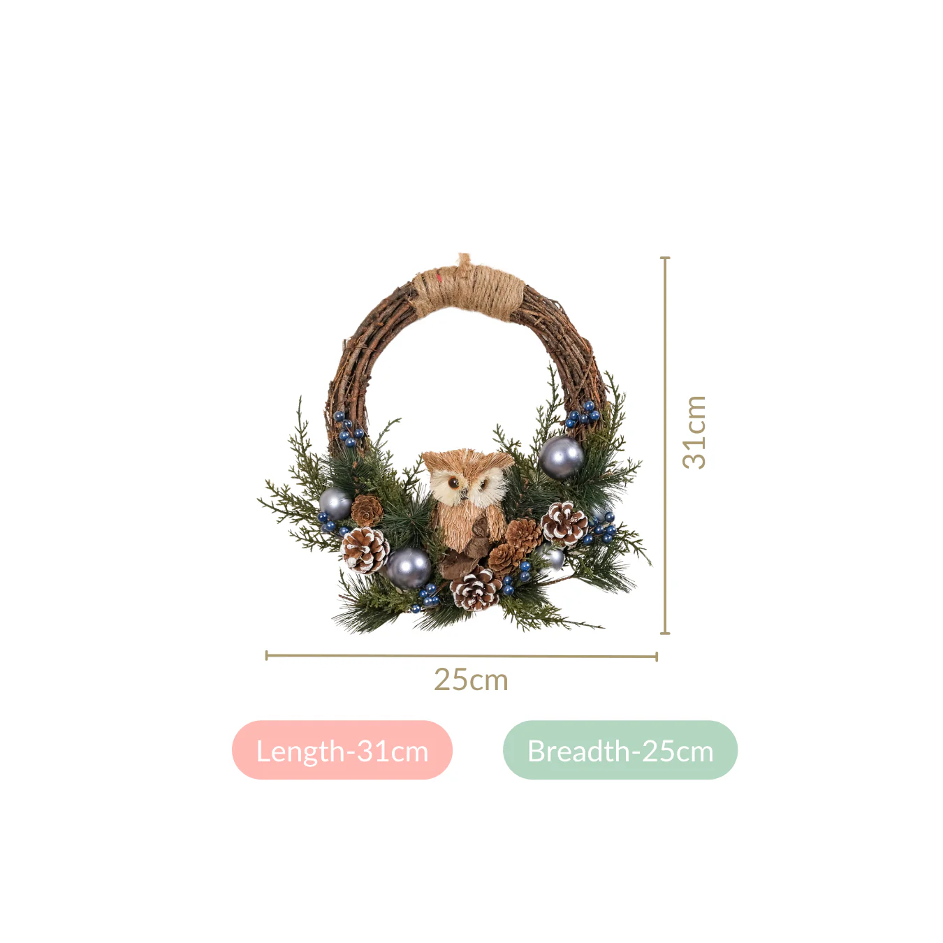Wise Owl Hallow Sustainable Christmas Wreath For Wall Decor - Image 4
