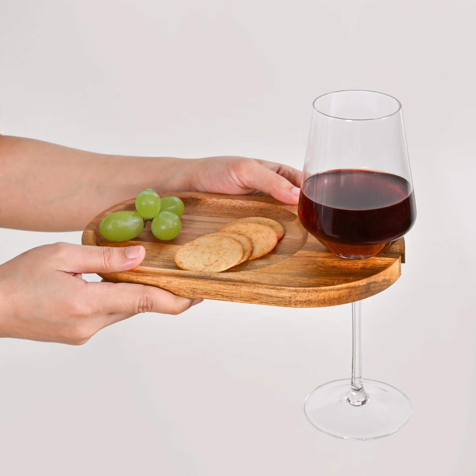 Wooden Appetiser Platter With Wine Glass Holder Set Of 2 9inch - Image 3