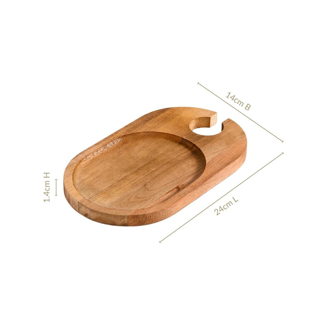 Wooden Appetiser Platter With Wine Glass Holder Set Of 2 9inch - Image 4