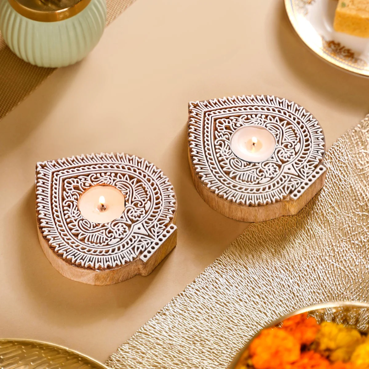 Wooden Block Decorative Candle Holder Set Of 2 - Image 10