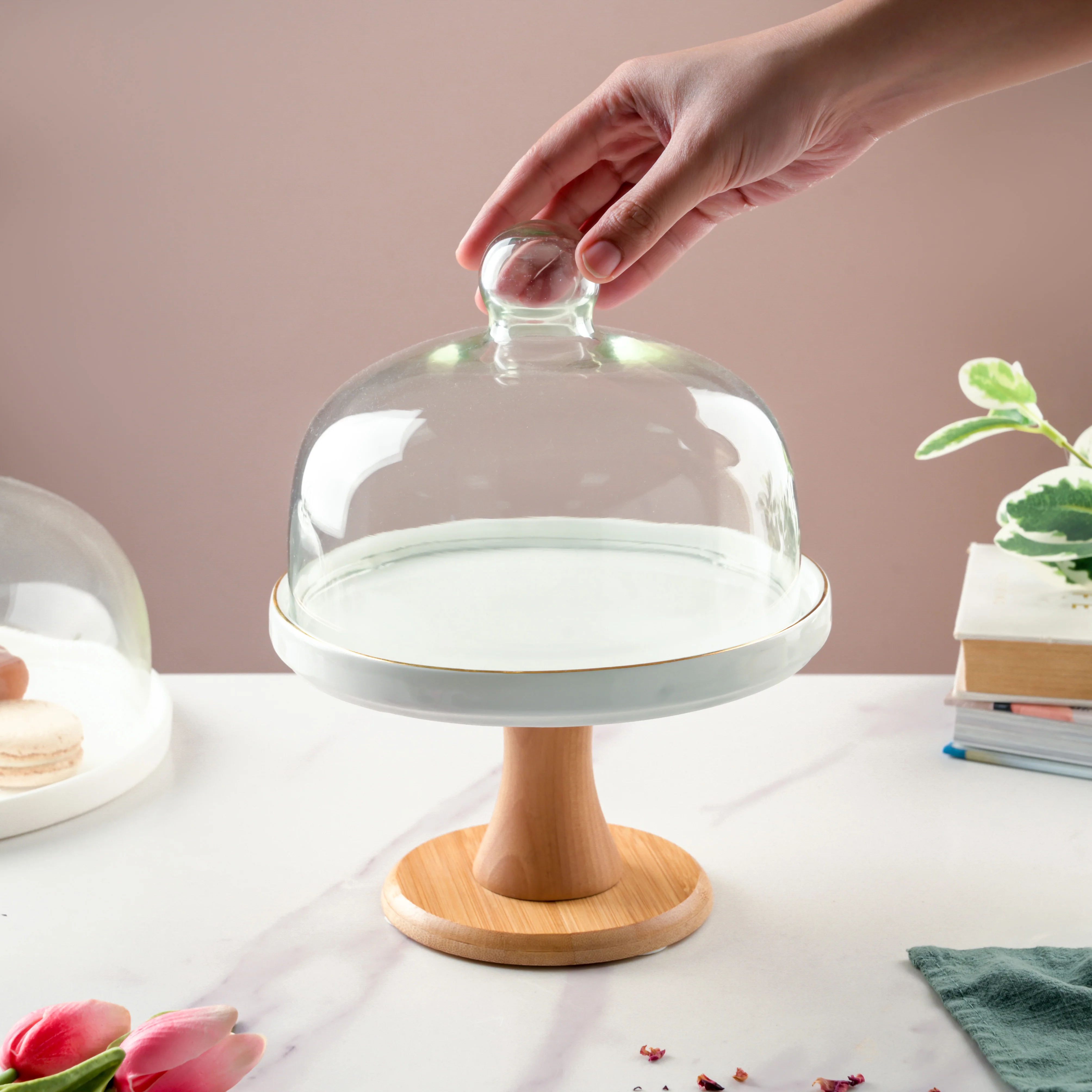 Wooden Cake Stand With Dome 8 inch - Image 2