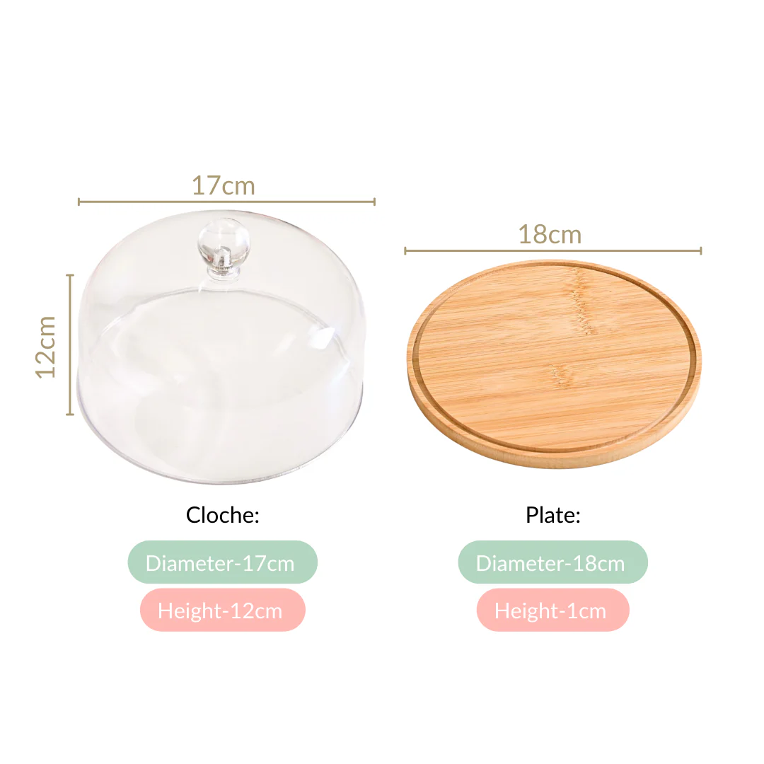 Wooden Cake Stand With Transparent Cloche 17cm - Image 4