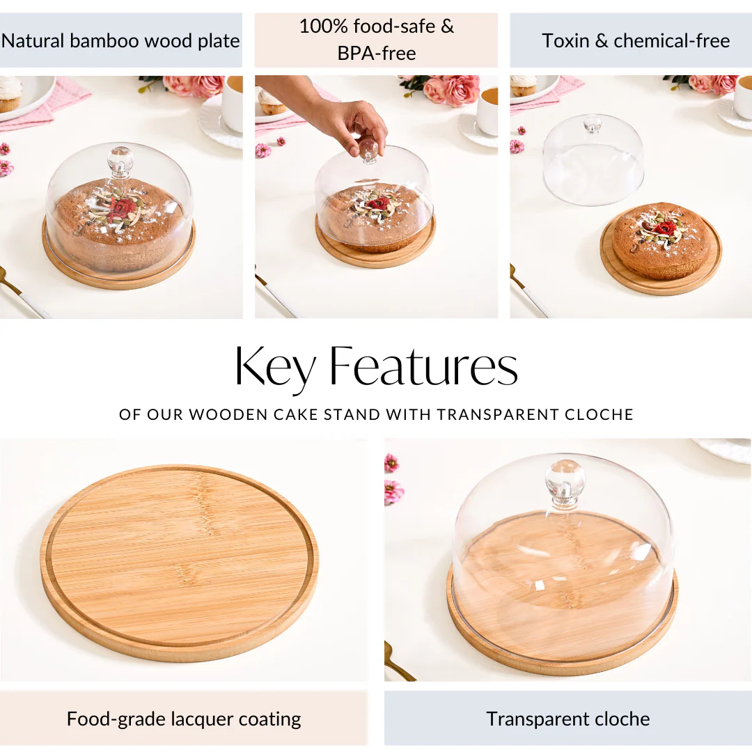 Wooden Cake Stand With Transparent Cloche 17cm - Image 5