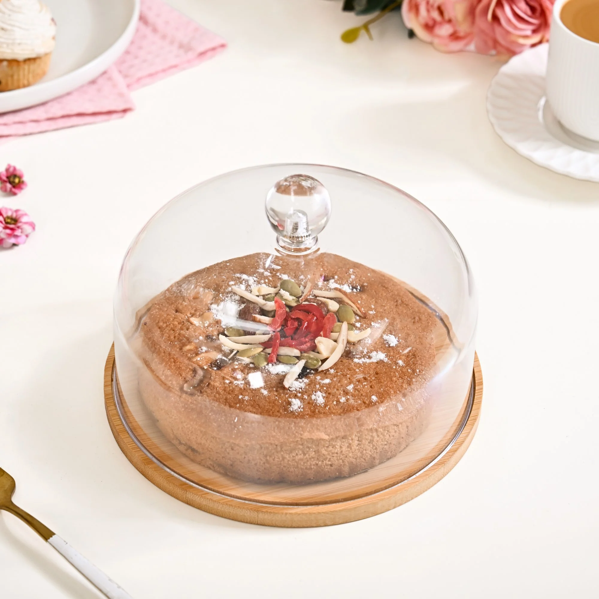 Wooden Cake Stand With Transparent Cloche 17cm - Image 8
