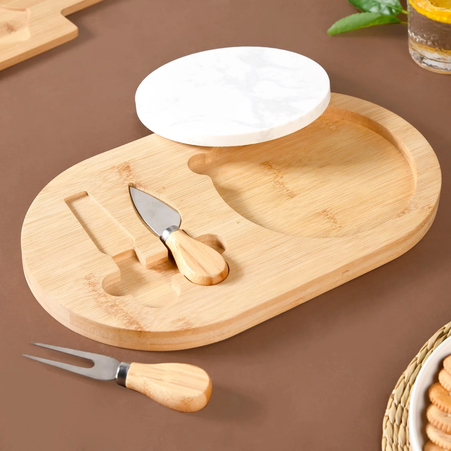 Wooden Cheese Platter Set With Marble Board And Cheese Cutlery - Image 3
