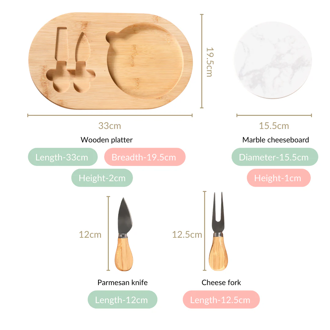 Wooden Cheese Platter Set With Marble Board And Cheese Cutlery - Image 4