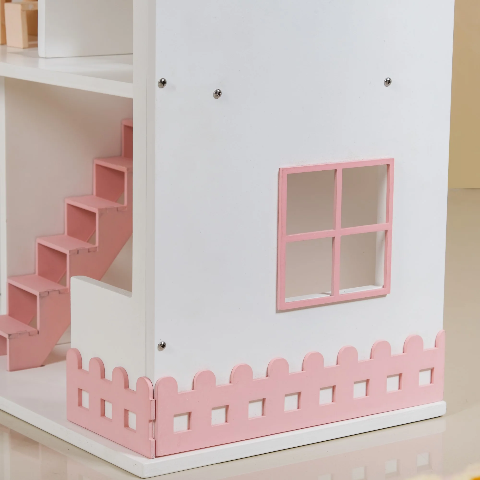Wooden Dollhouse With Furniture Set Pink - Image 11