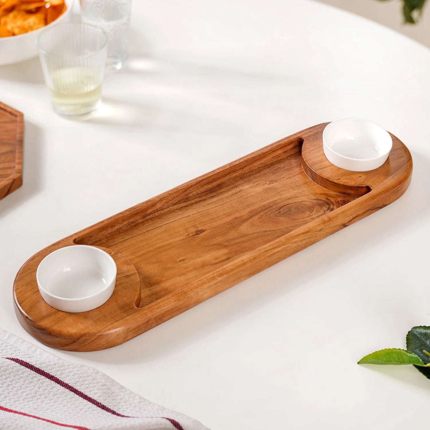 Wooden Snack Platter With Dip Bowls - Image 2
