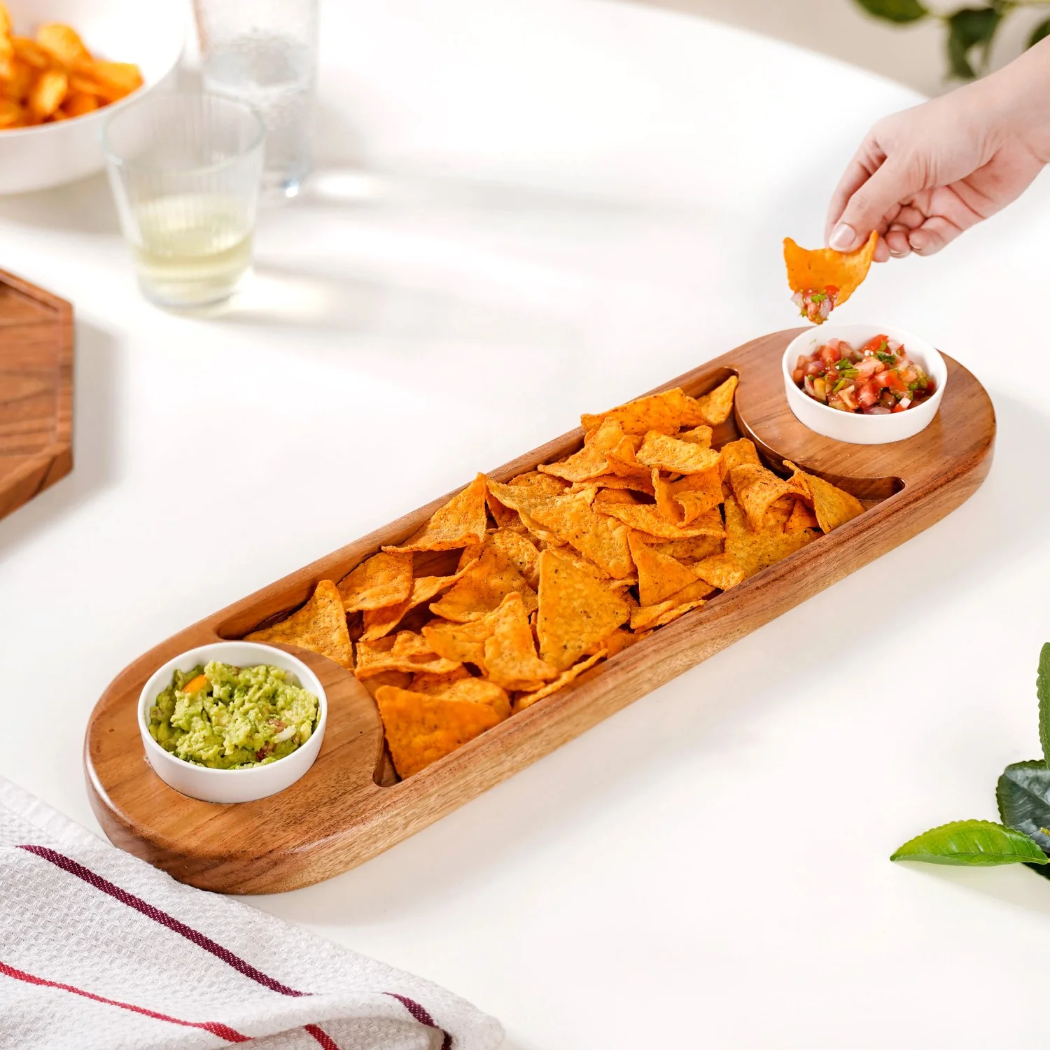 Wooden Snack Platter With Dip Bowls - Image 3