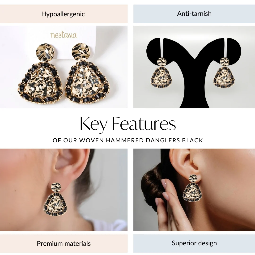 Woven Hammered Danglers Black - Image 4