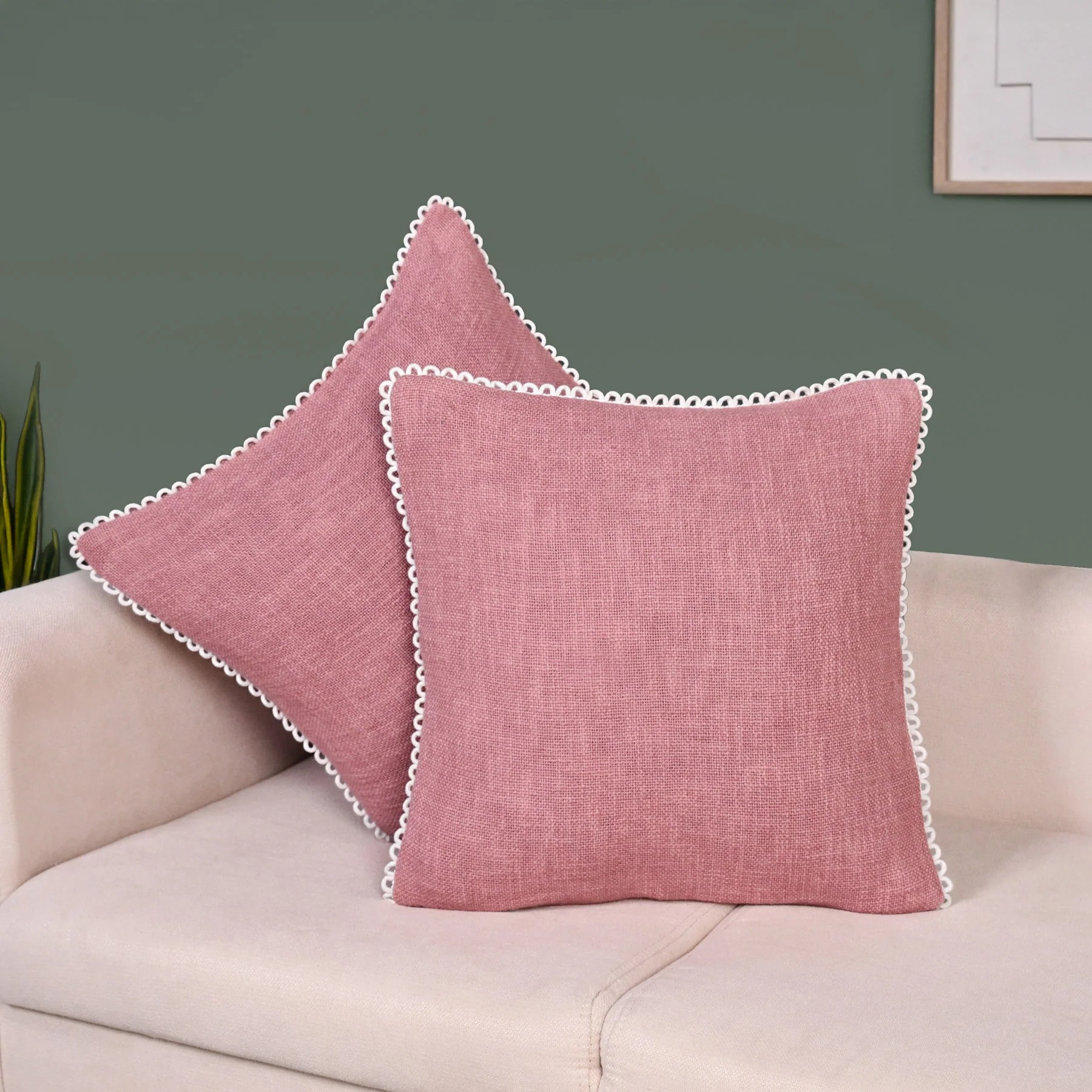 Woven Rose Cotton Cushion Cover With Looped Edging Set Of 2 - Image 2