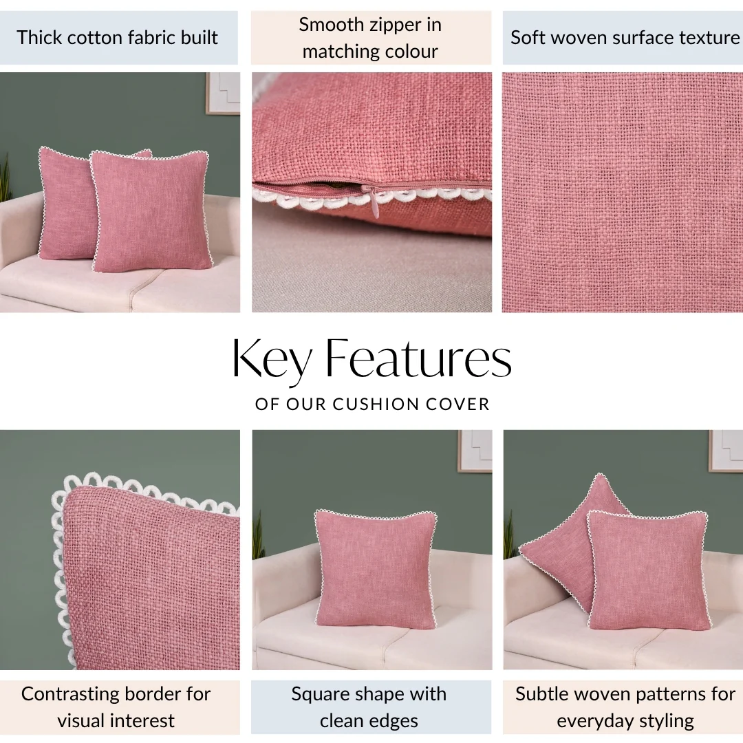 Woven Rose Cotton Cushion Cover With Looped Edging Set Of 2 - Image 4